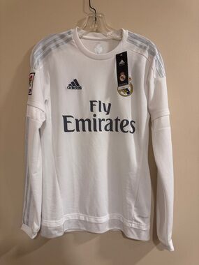 Real Madrid Adidas Fly Emirates White Long Sleeve Jersey